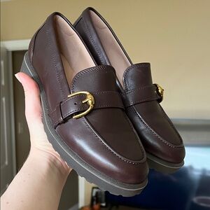 Cole Haan - NEW - Brown Leather Loafers with Gold Buckle